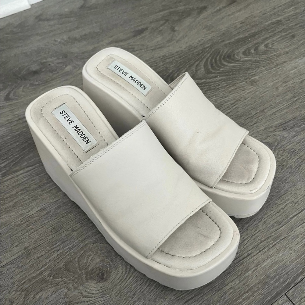 Steve Madden Cream Platform Slide Sandals - Chunky Wedge